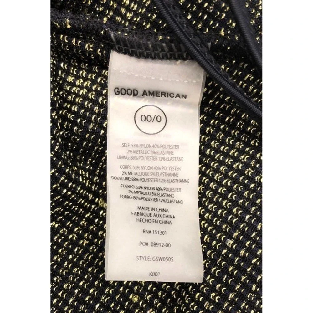Good American Women's 00/0 Black‎ Gold Metallic Ribbed One‑Piece Swimsuit NWT